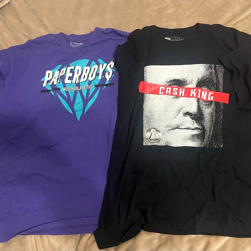 Paperboys Purple Graphic Tee & Black "Cash King" Graphic tee